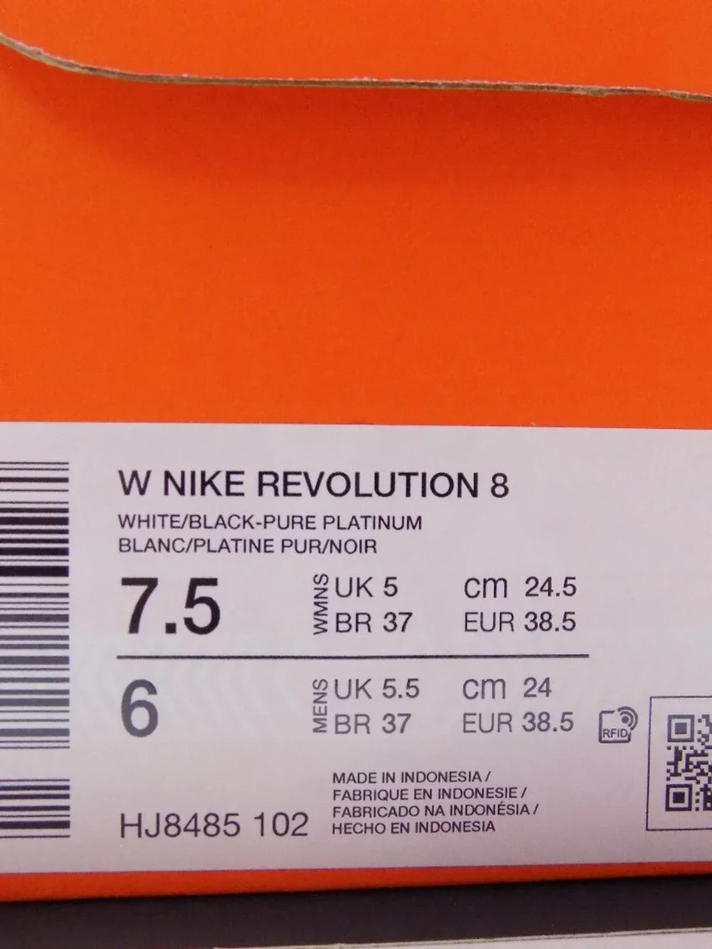 Nike Revolution 8 White/Black Platinum Shoe - Women's Size 7.5